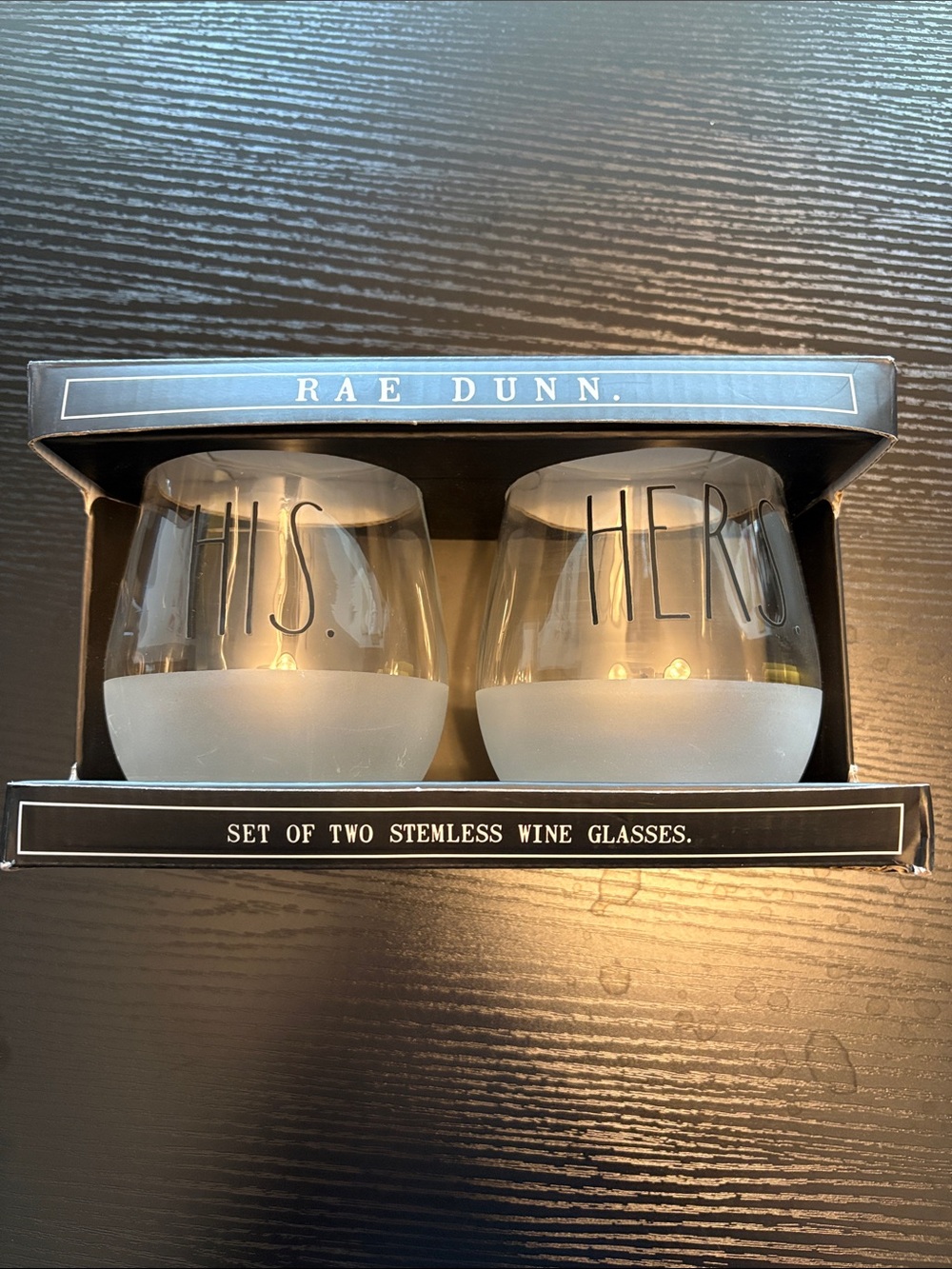 Rae Dunn Stemless Wine Glasses - Set of His & Hers